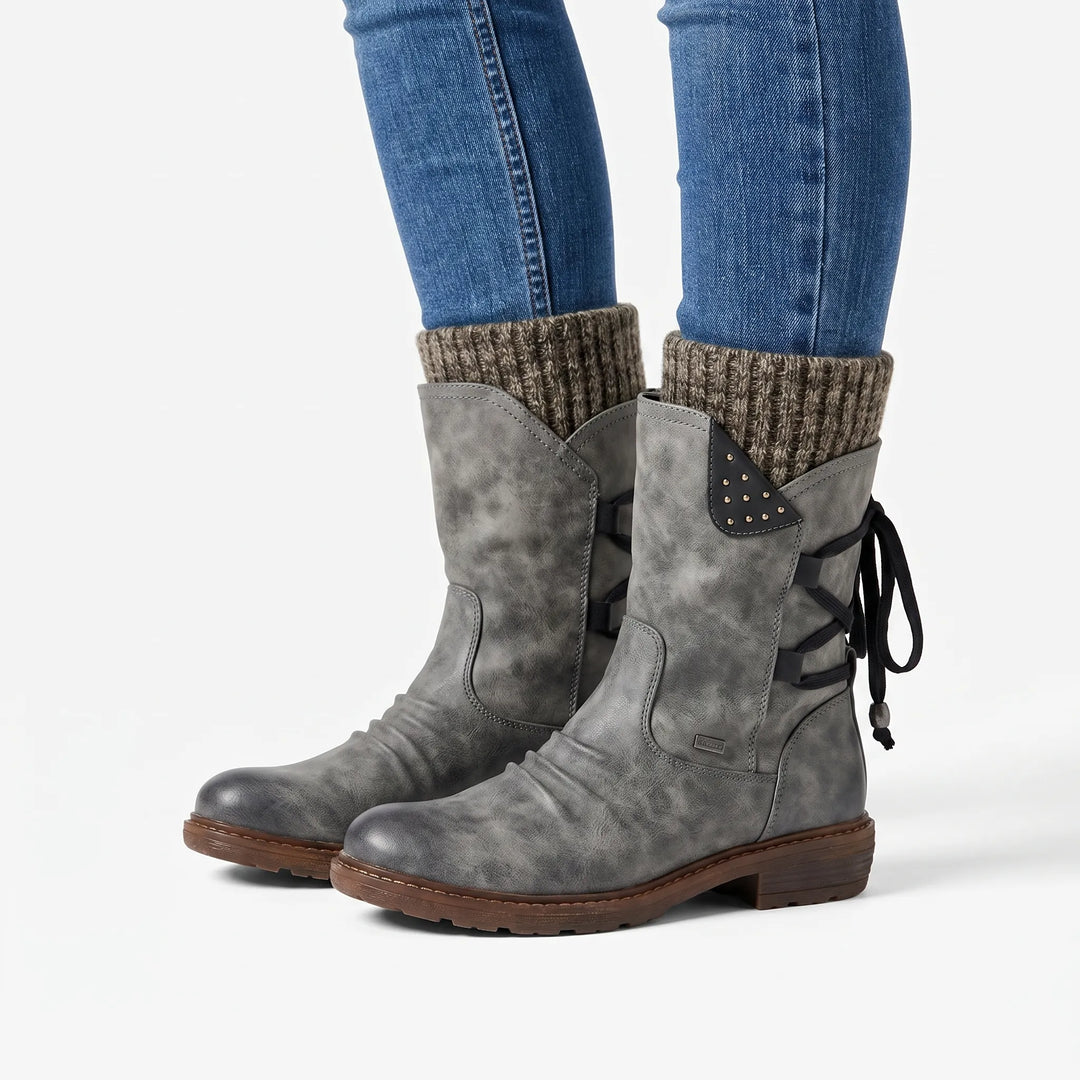 Laarzen dames | Herfst laarzen met ritssluiting en gebreide boord