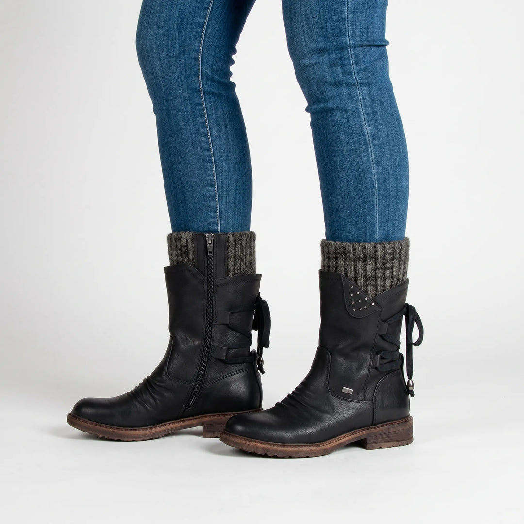 Laarzen dames | Herfst laarzen met ritssluiting en gebreide boord