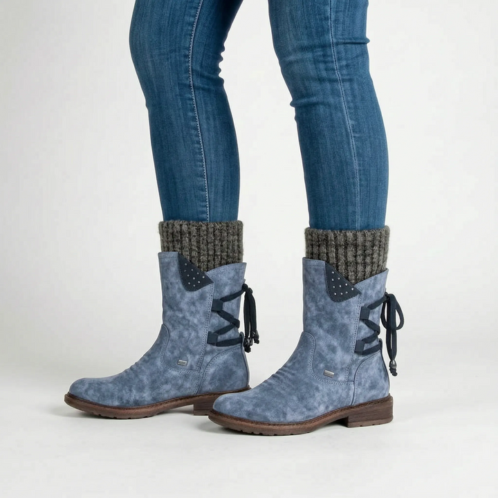 Laarzen dames | Herfst laarzen met ritssluiting en gebreide boord