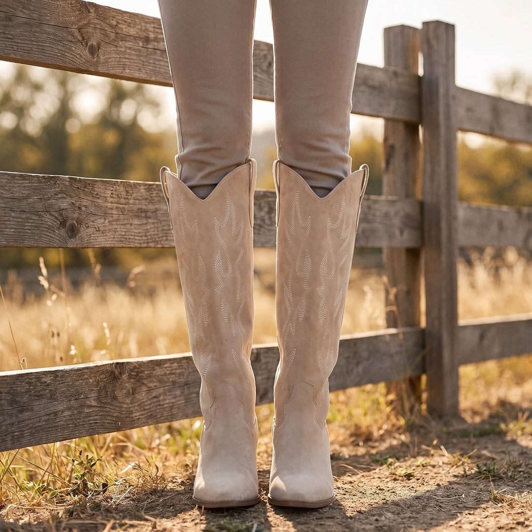 Laarzen dames | Hoge cowboy laarzen met hak en borduursel
