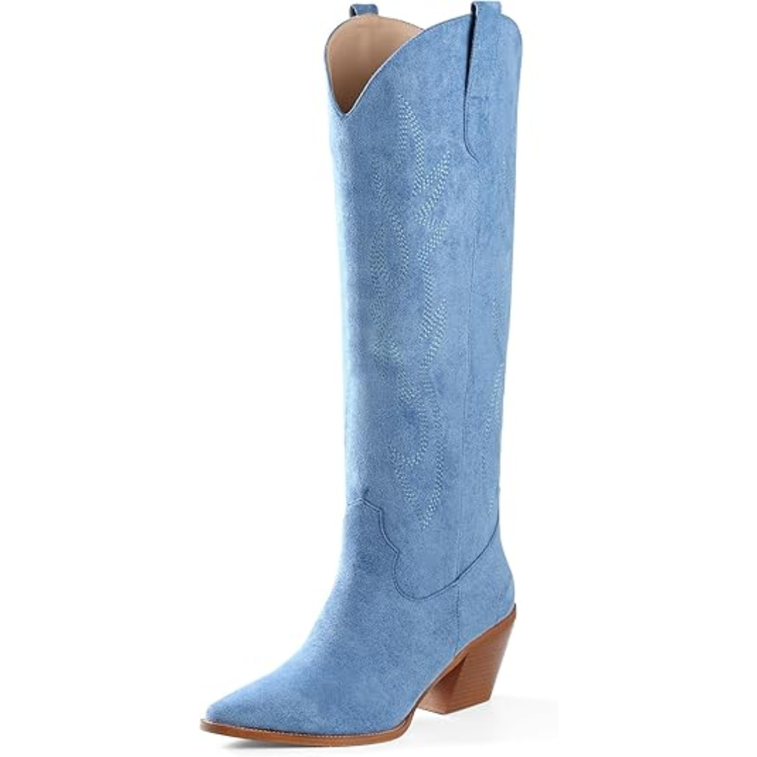 Laarzen dames | Hoge cowboy laarzen met hak en borduursel