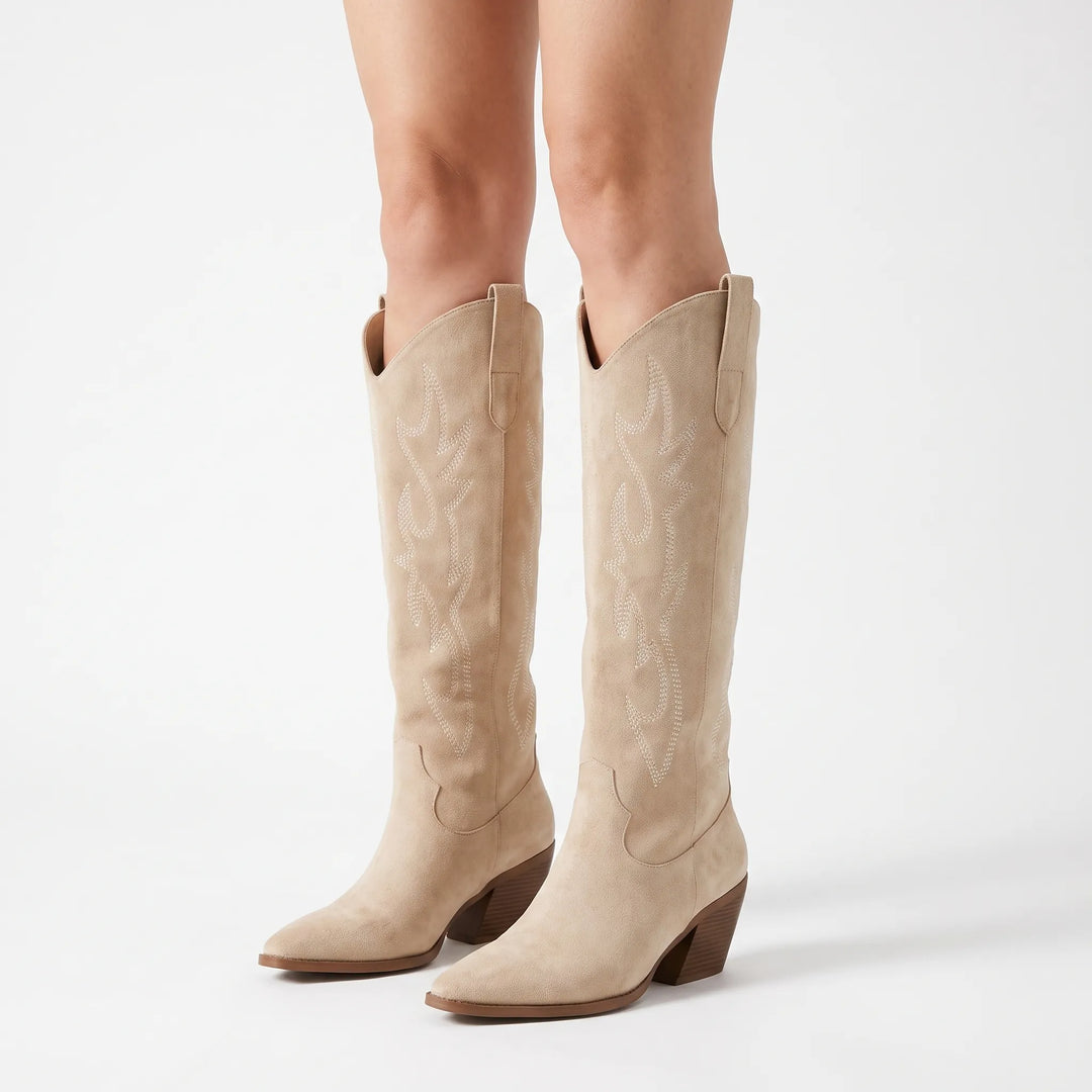 Laarzen dames | Hoge cowboy laarzen met hak en borduursel