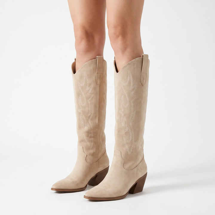 Laarzen dames | Hoge cowboy laarzen met hak en borduursel
