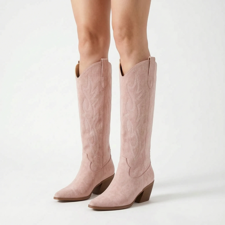Laarzen dames | Hoge cowboy laarzen met hak en borduursel