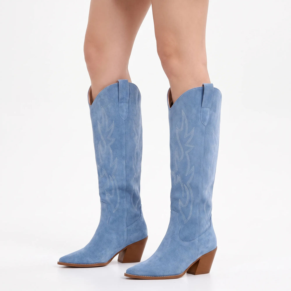 Laarzen dames | Hoge cowboy laarzen met hak en borduursel