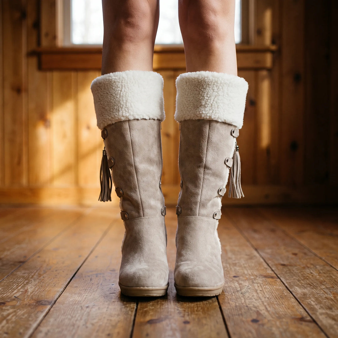 Laarzen dames | Hoge winterlaarzen met sleehak en voering