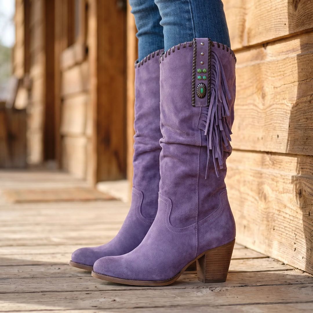 Laarzen dames | Western boots met blokhak en franjes