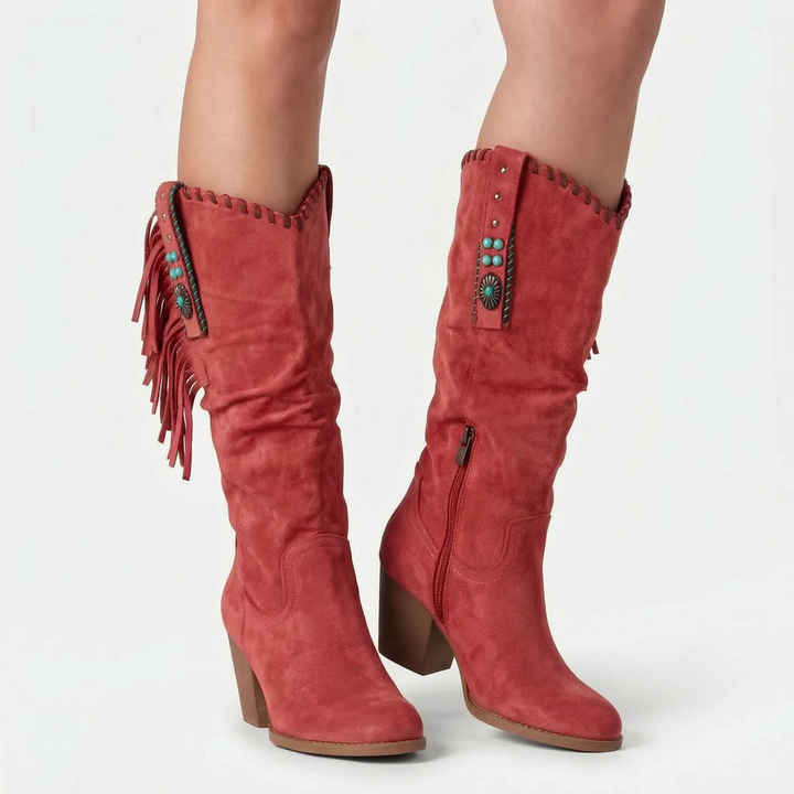 Laarzen dames | Western boots met blokhak en franjes