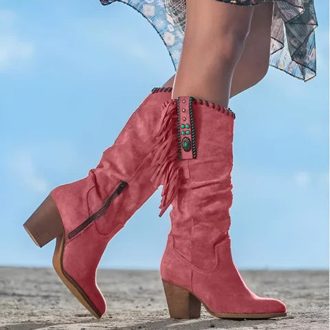 Laarzen dames | Western boots met blokhak en franjes