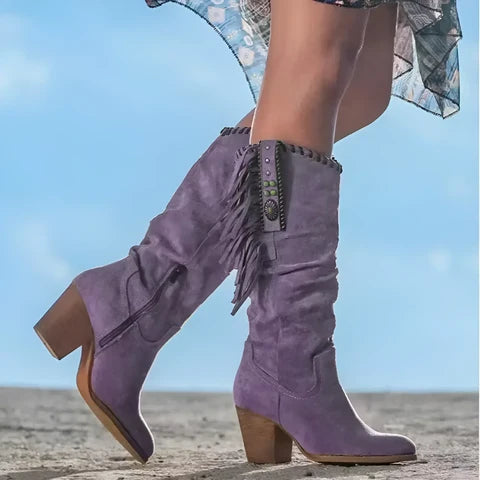 Laarzen dames | Western boots met blokhak en franjes