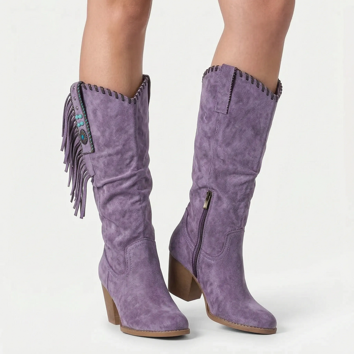 Laarzen dames | Western boots met blokhak en franjes