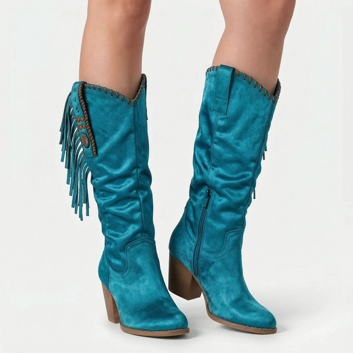 Laarzen dames | Western boots met blokhak en franjes