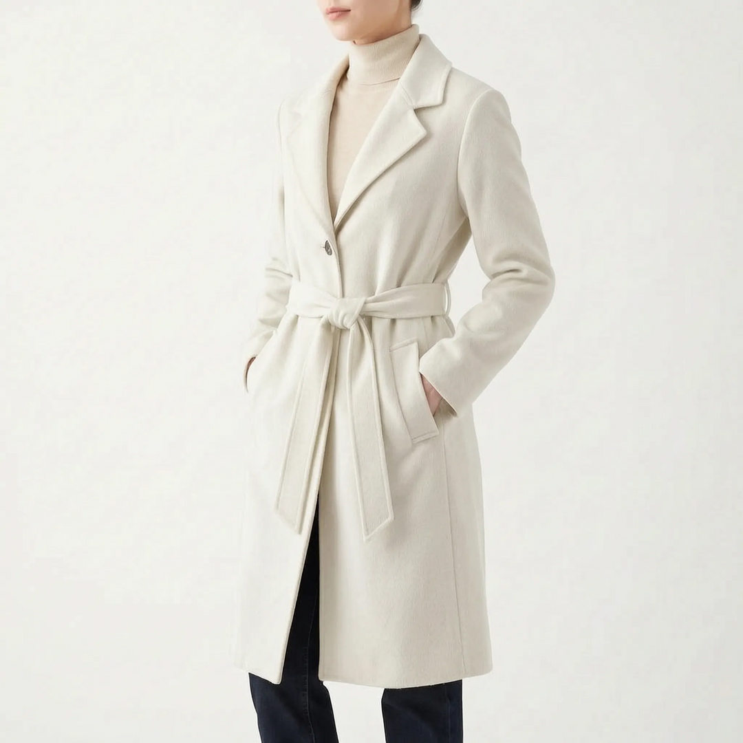 Lange jas dames | Elegante mantel met ceintuur en reverskraag