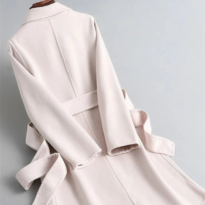 Lange jas dames | Elegante mantel met ceintuur en reverskraag