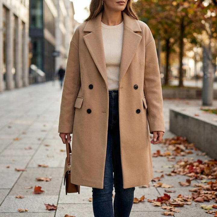 Lange jas dames | Wollen mantel met knopen en reverskraag