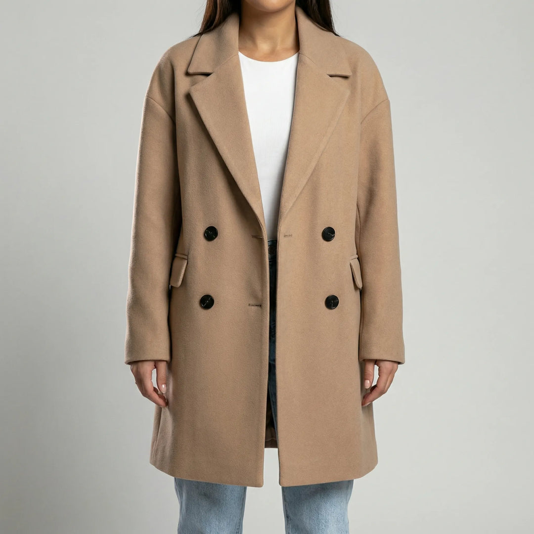 Lange jas dames | Wollen mantel met knopen en reverskraag