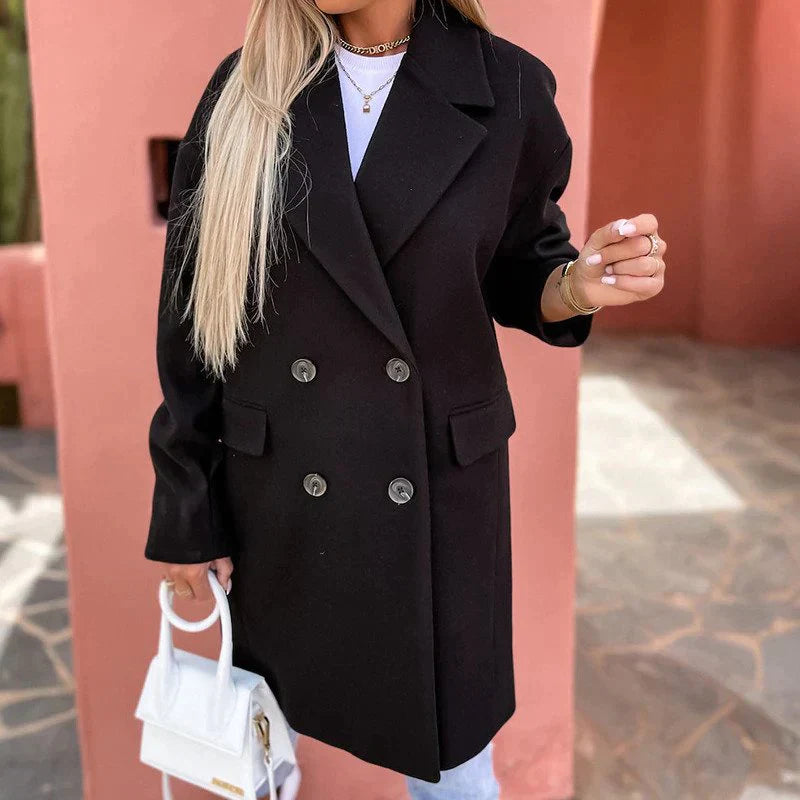 Lange jas dames | Wollen mantel met knopen en reverskraag