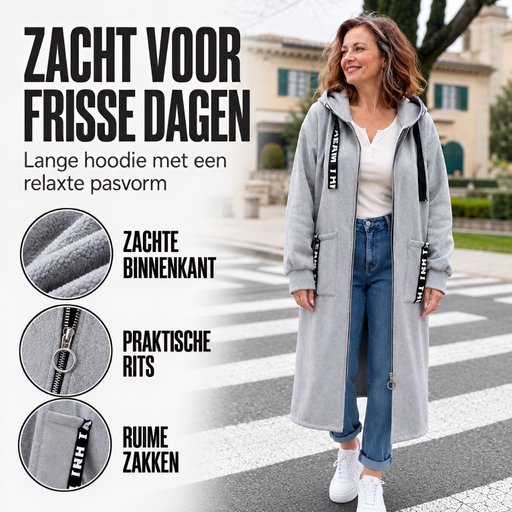Hoodie dames | Lang oversized vest met rits en capuchon