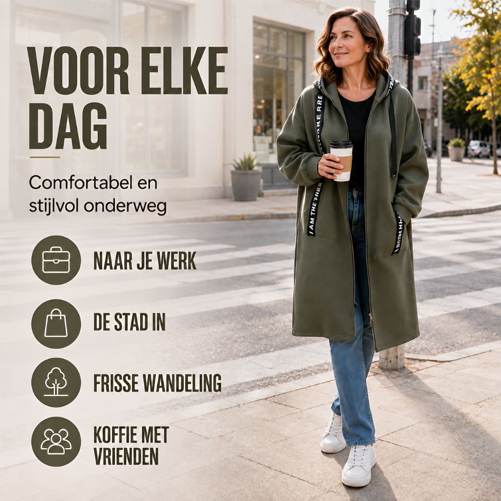 Hoodie dames | Lang oversized vest met rits en capuchon