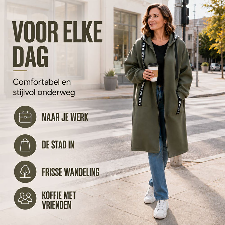 Hoodie dames | Lang oversized vest met rits en capuchon