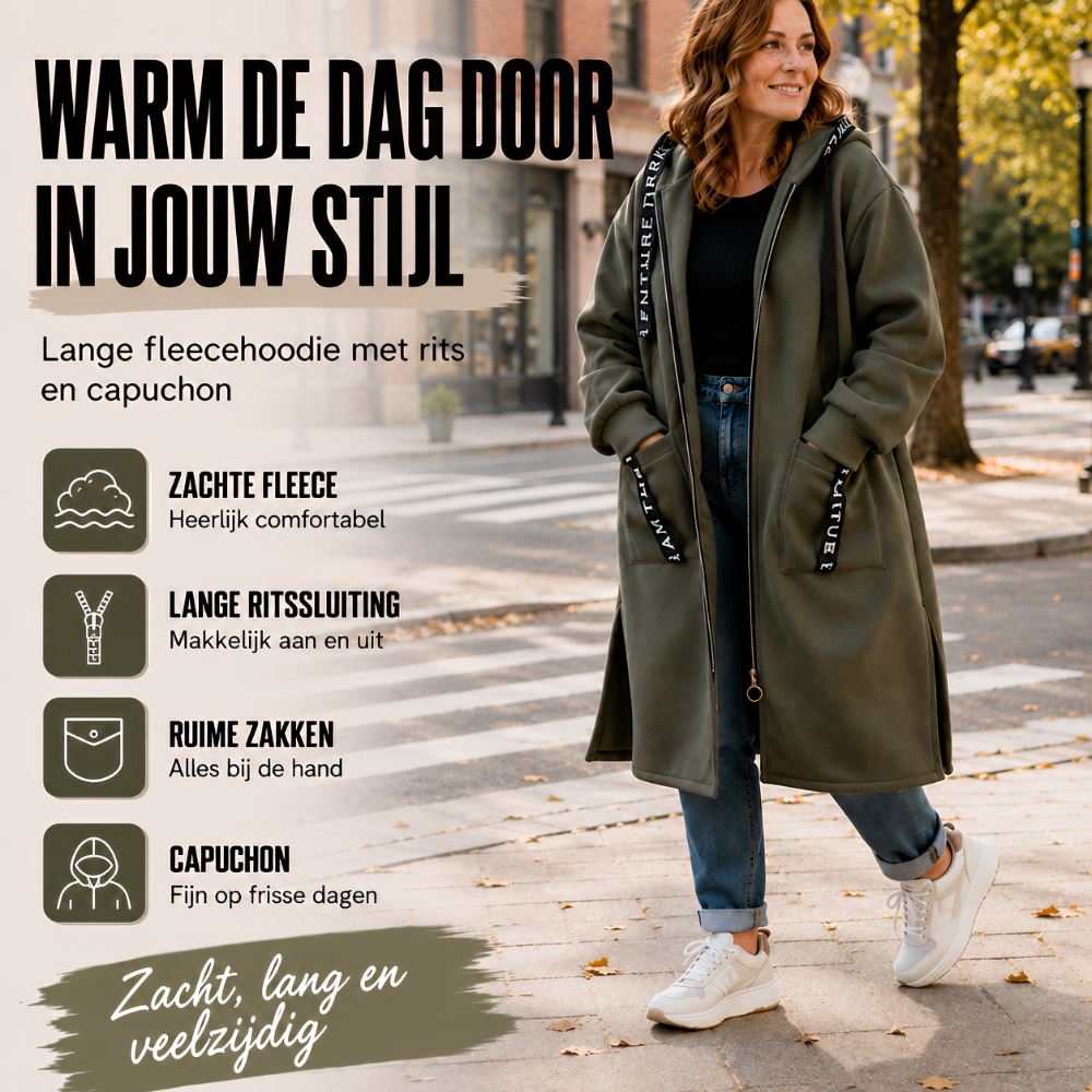 Hoodie dames | Lang oversized vest met rits en capuchon