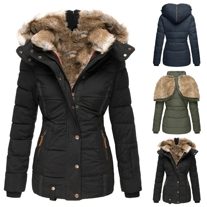 Dames puffer jas | Winterjas met bontvoering en capuchon