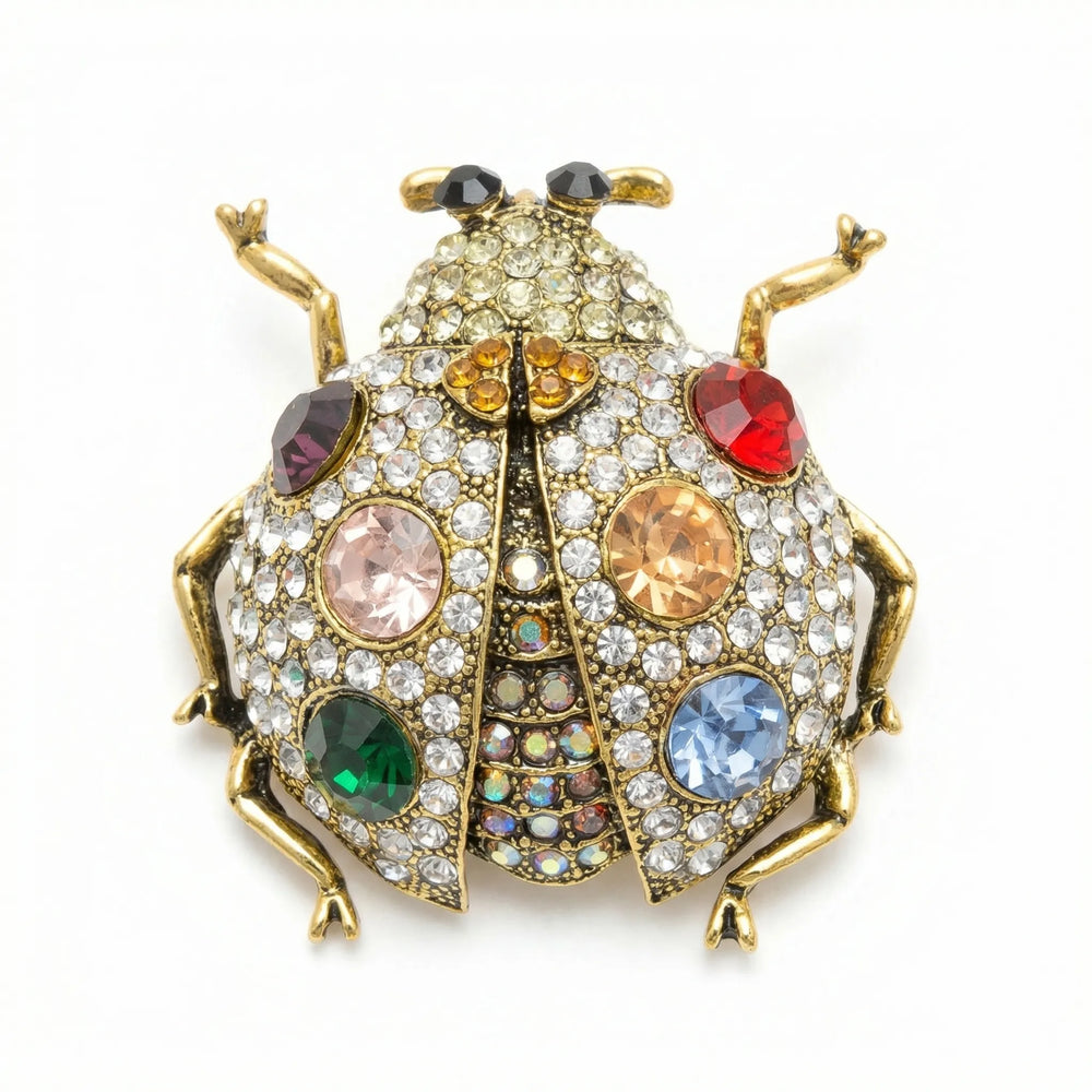 Lieveheersbeestje Broche Met Gekleurde Glasstenen -  