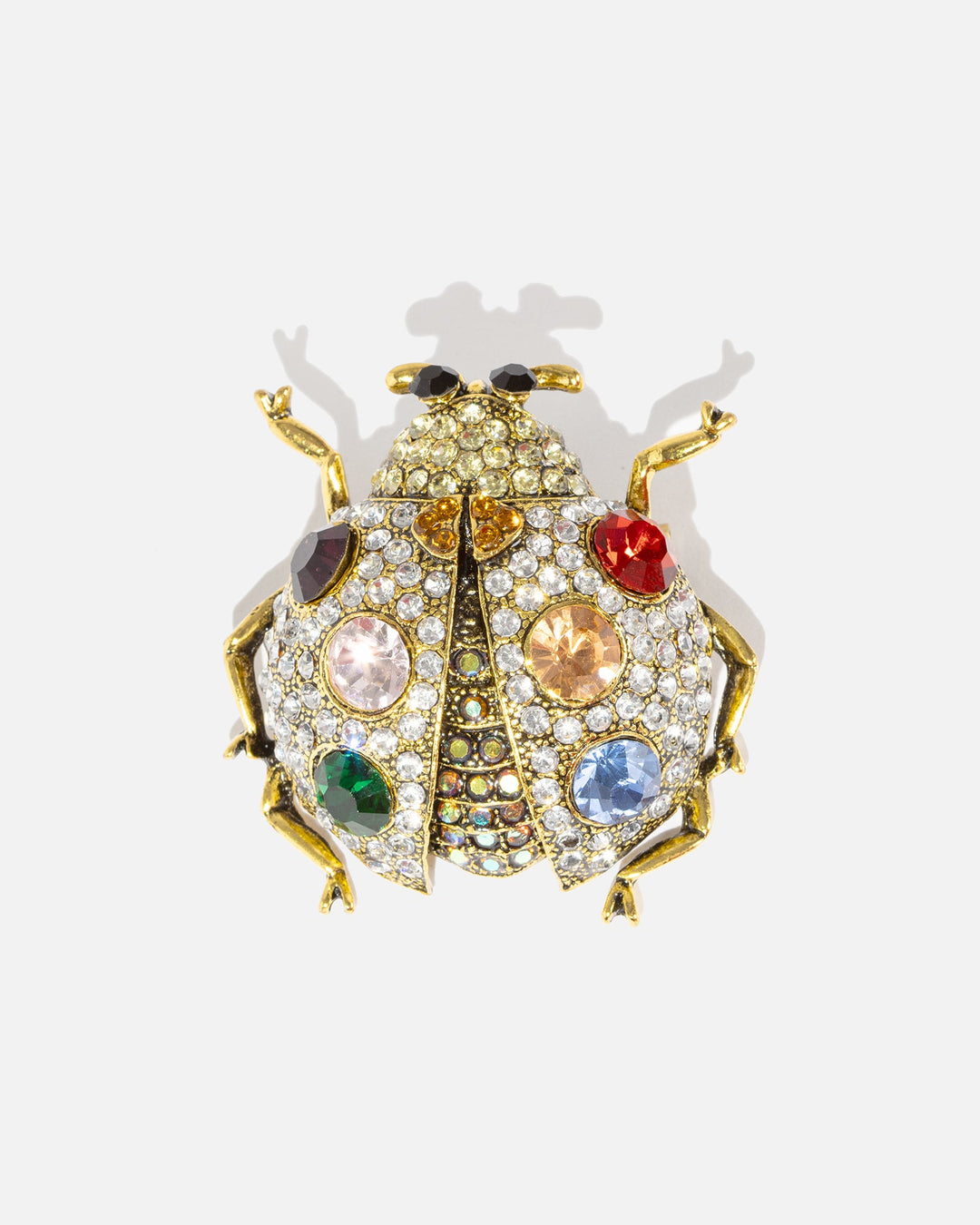 Lieveheersbeestje Broche Met Gekleurde Glasstenen -  
