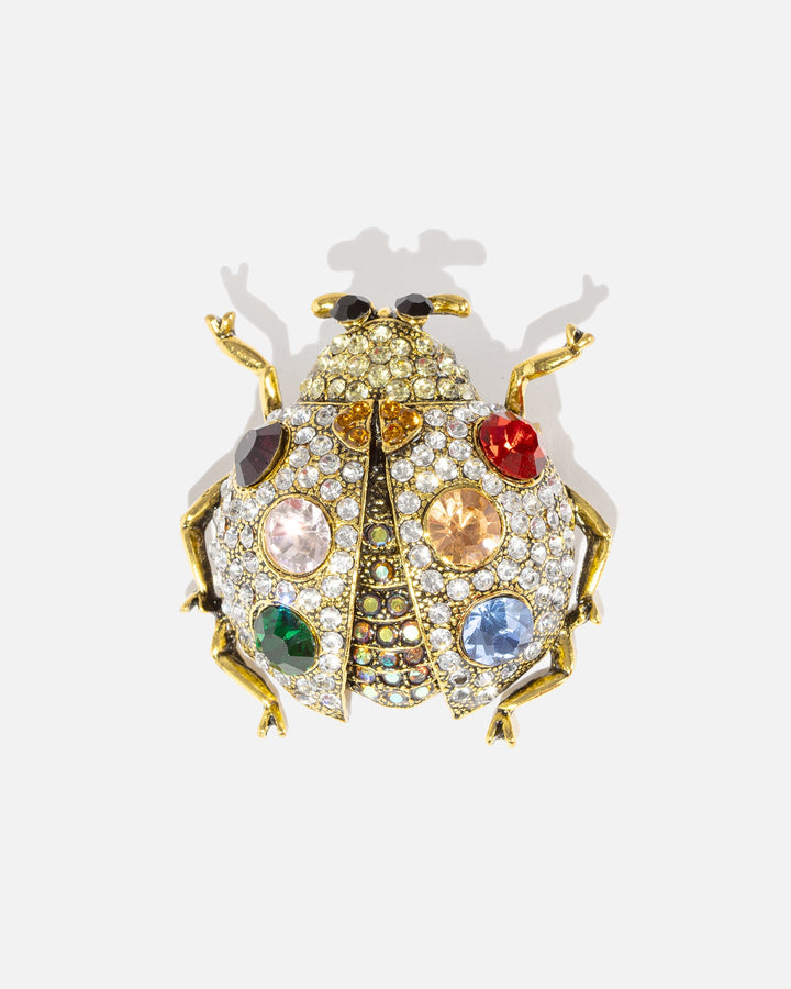 Lieveheersbeestje Broche Met Gekleurde Glasstenen -  