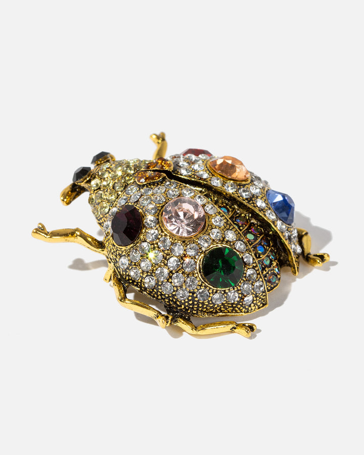 Lieveheersbeestje Broche Met Gekleurde Glasstenen -  