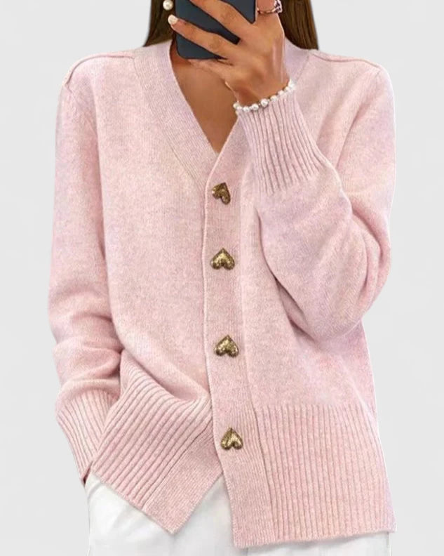 Dames vest | Roze cardigan met hartvormige knopen