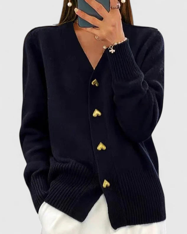 Dames vest | Roze cardigan met hartvormige knopen