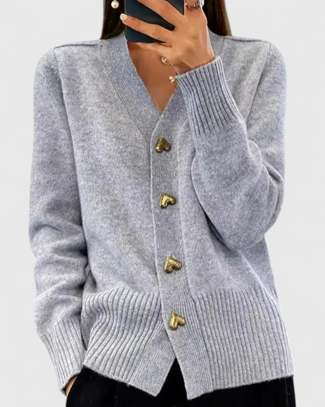 Dames vest | Roze cardigan met hartvormige knopen