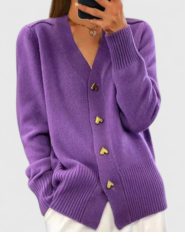 Dames vest | Roze cardigan met hartvormige knopen