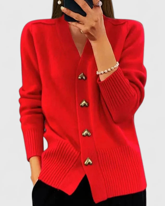 Dames vest | Roze cardigan met hartvormige knopen