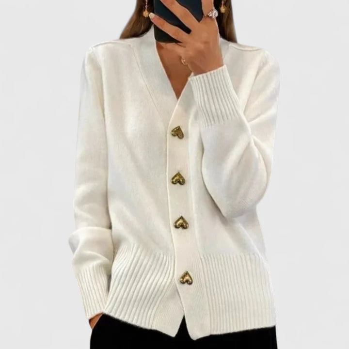 Dames vest | Roze cardigan met hartvormige knopen