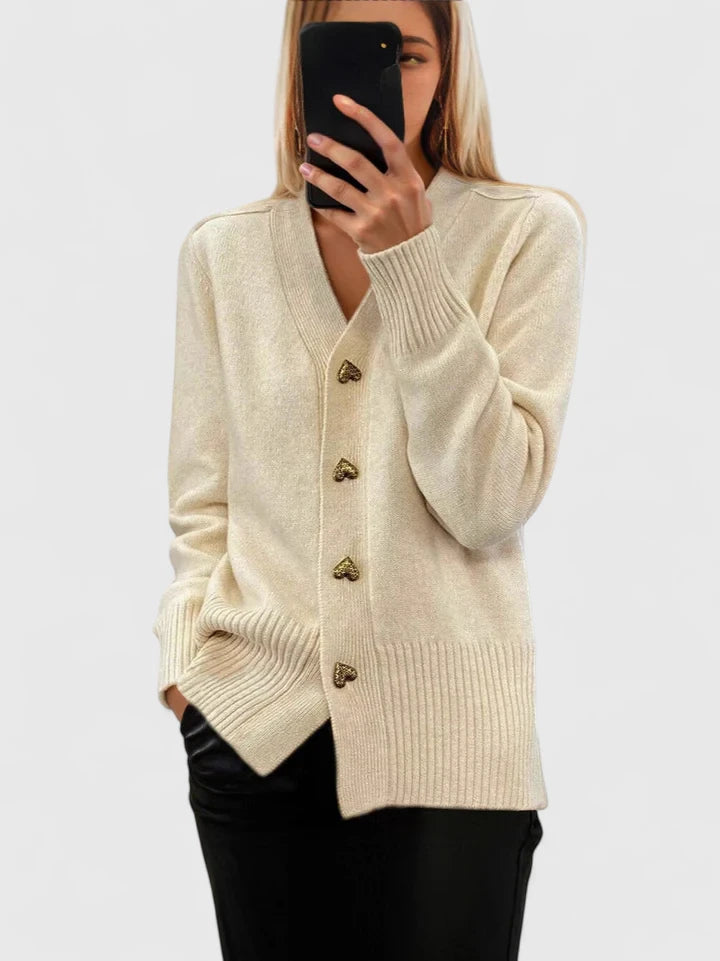 Dames vest | Roze cardigan met hartvormige knopen