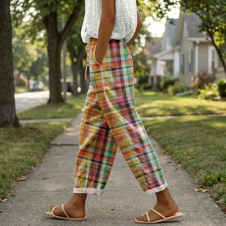 Losse Geruite Broek Met Taps Toelopende Pijpen -  