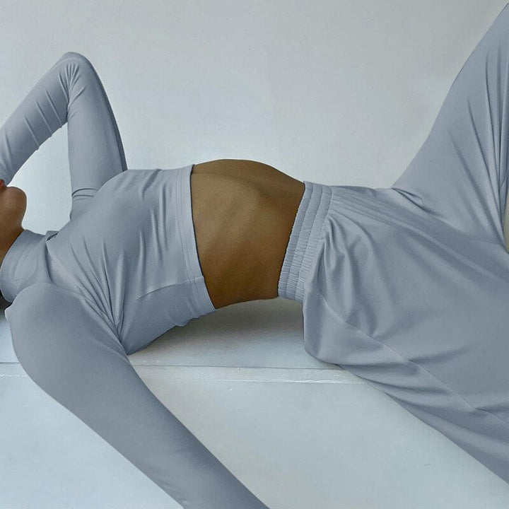 Lounge set dames | Crop top met lange mouw en wijde broek