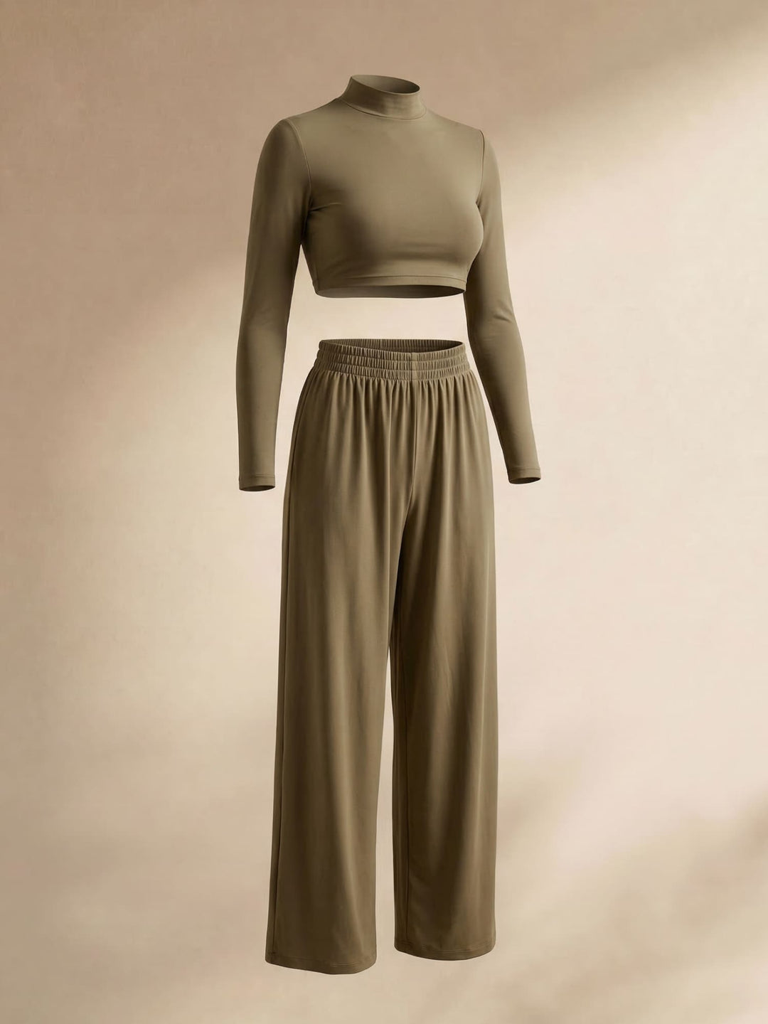Lounge set dames | Crop top met lange mouw en wijde broek