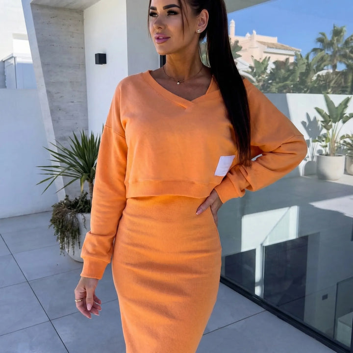 Lounge set dames | Cropped sweater met midi rok