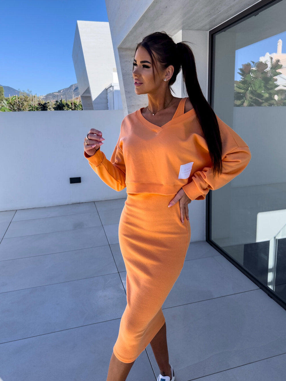 Lounge set dames | Cropped sweater met midi rok