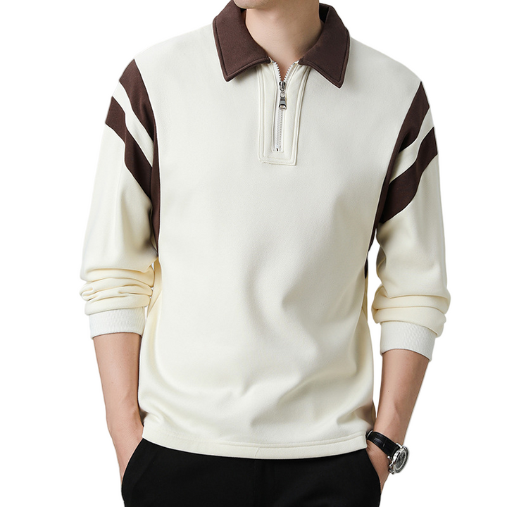 StripeZip | Heren sweater met halve rits en strepen