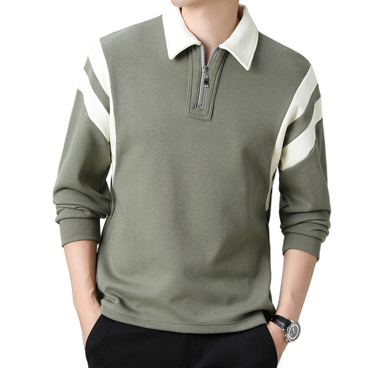 StripeZip | Heren sweater met halve rits en strepen