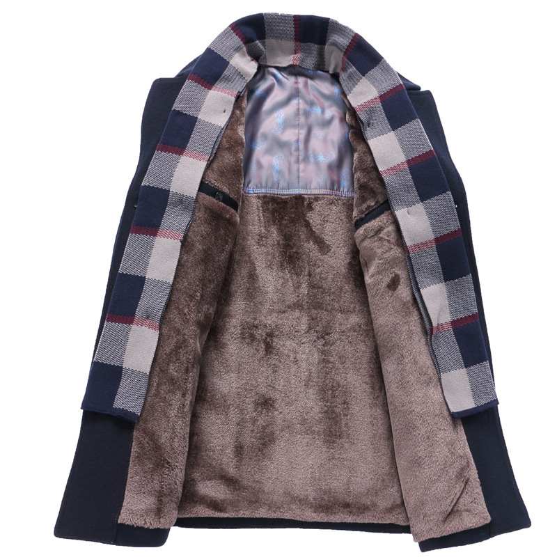 Trenchcoat | Heren lange winterjas met fleece voering en geruite reverskraag