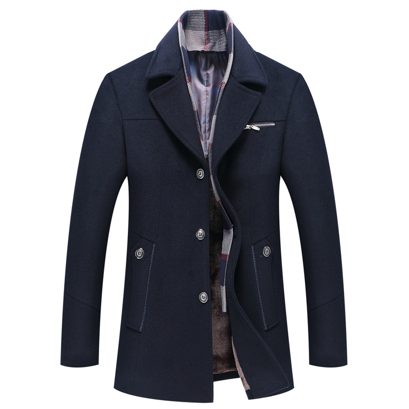 Trenchcoat | Heren lange winterjas met fleece voering en geruite reverskraag