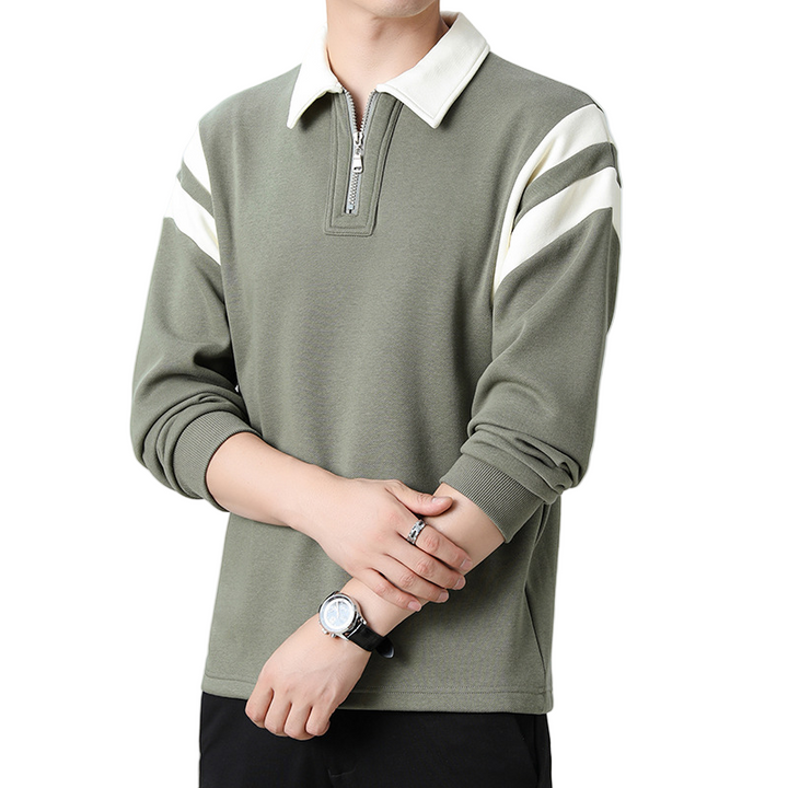 StripeZip | Heren sweater met halve rits en strepen