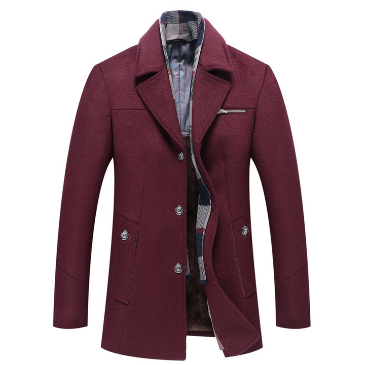 Trenchcoat | Heren lange winterjas met fleece voering en geruite reverskraag