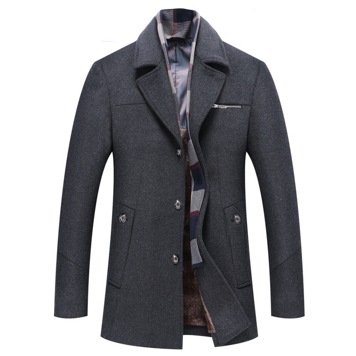 Trenchcoat | Heren lange winterjas met fleece voering en geruite reverskraag