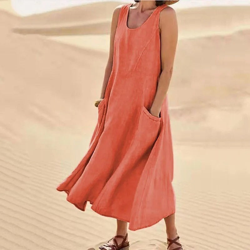 Maxi-jurk voor dames | Mouwloze zomerjurk met zakken
